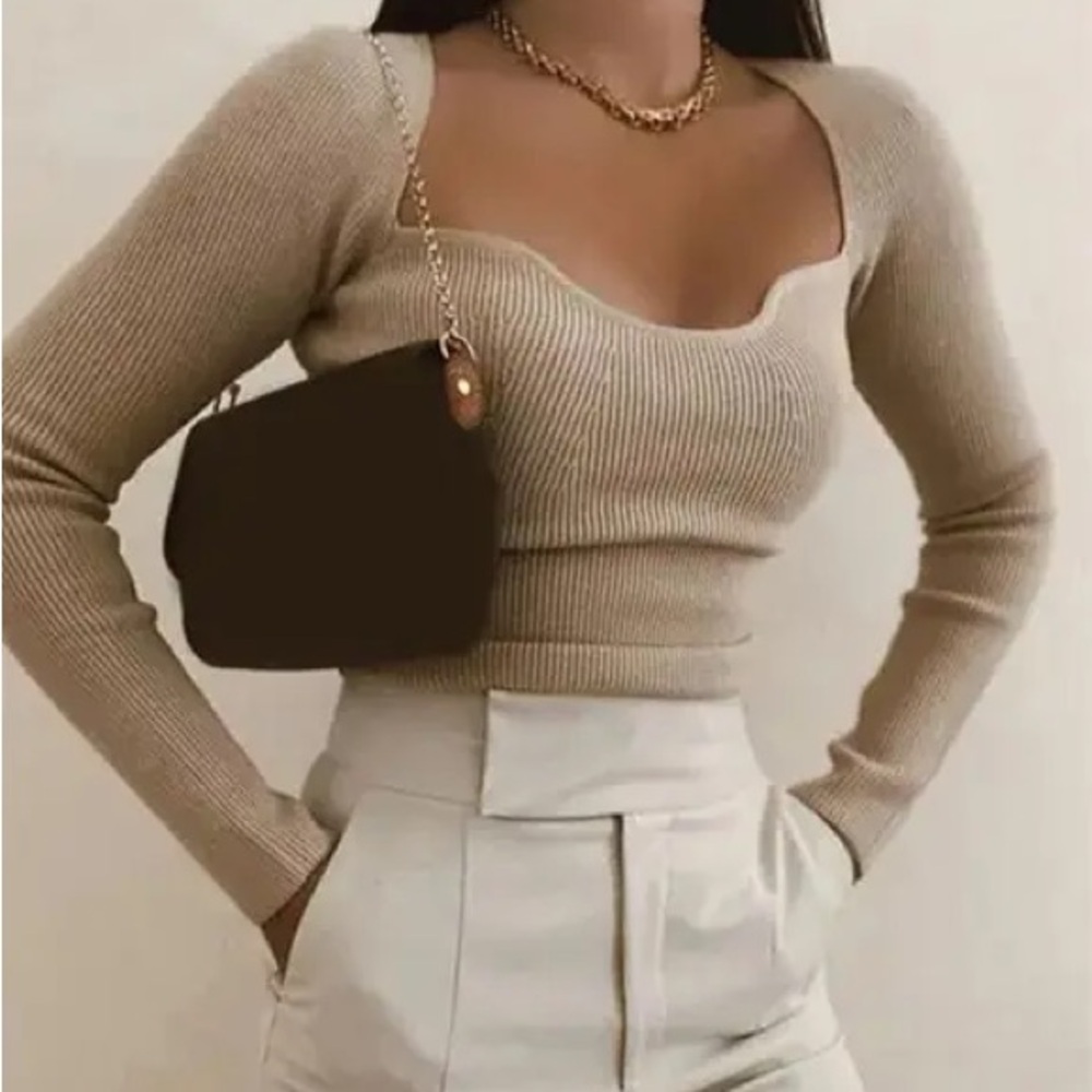Beige Ribbed Knit Top Zara brand new